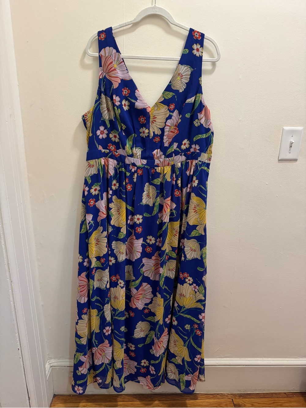 Modcloth Royal Blue Floral V-Neck Maxi Dress